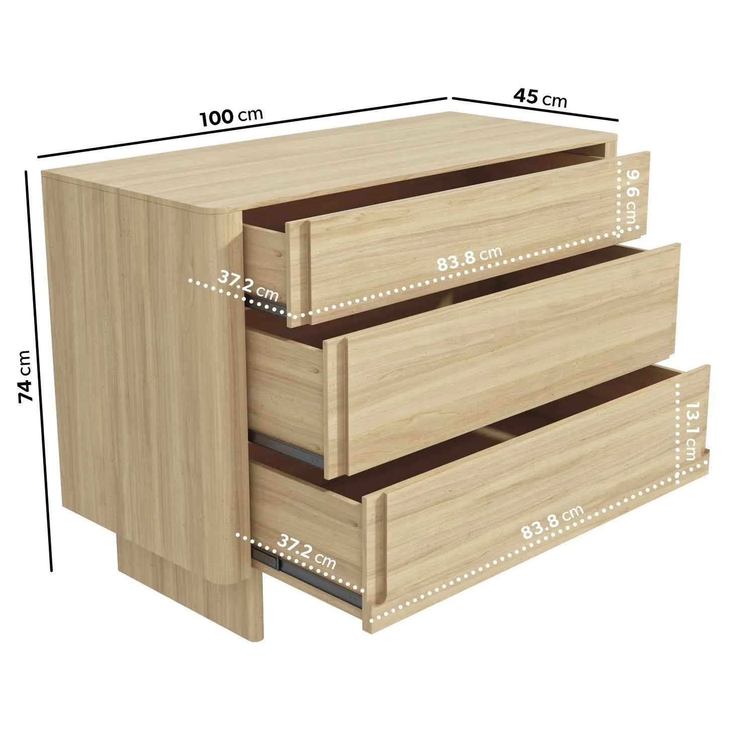 3-Piece Bedroom Set with Storage - Light Wood