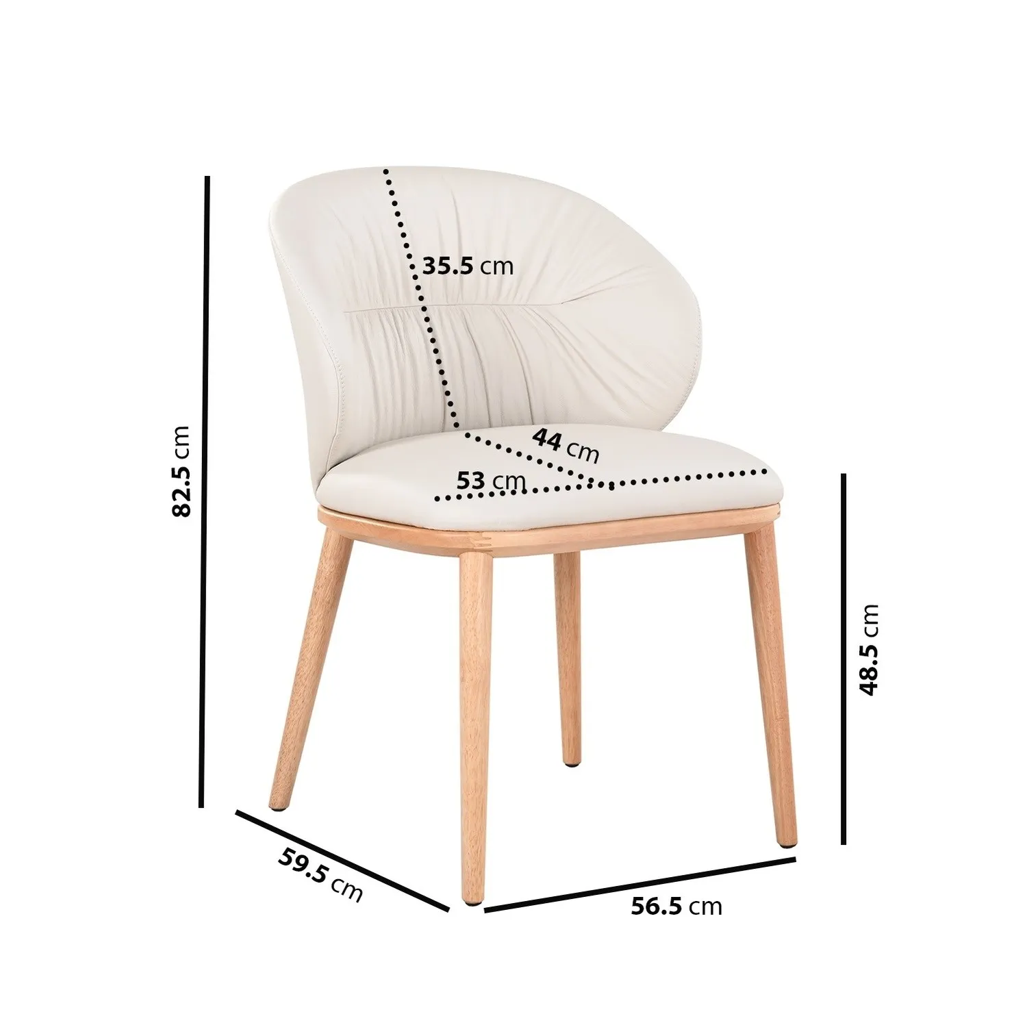 Dining Chair with Ruched Back - Cream, Leather