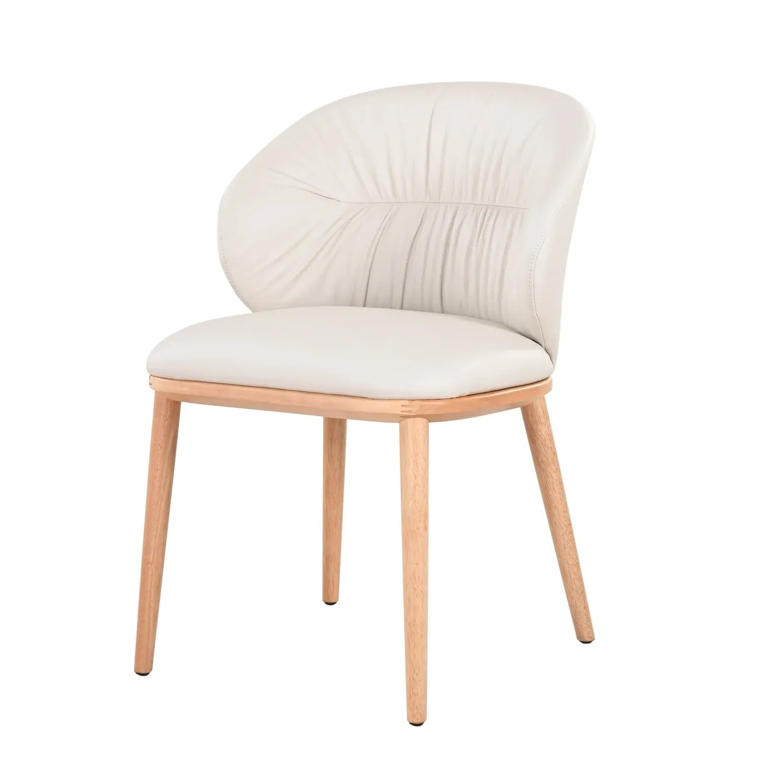 Dining Chair with Ruched Back - Cream, Leather