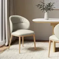 Dining Chair with Ruched Back - Cream, Leather