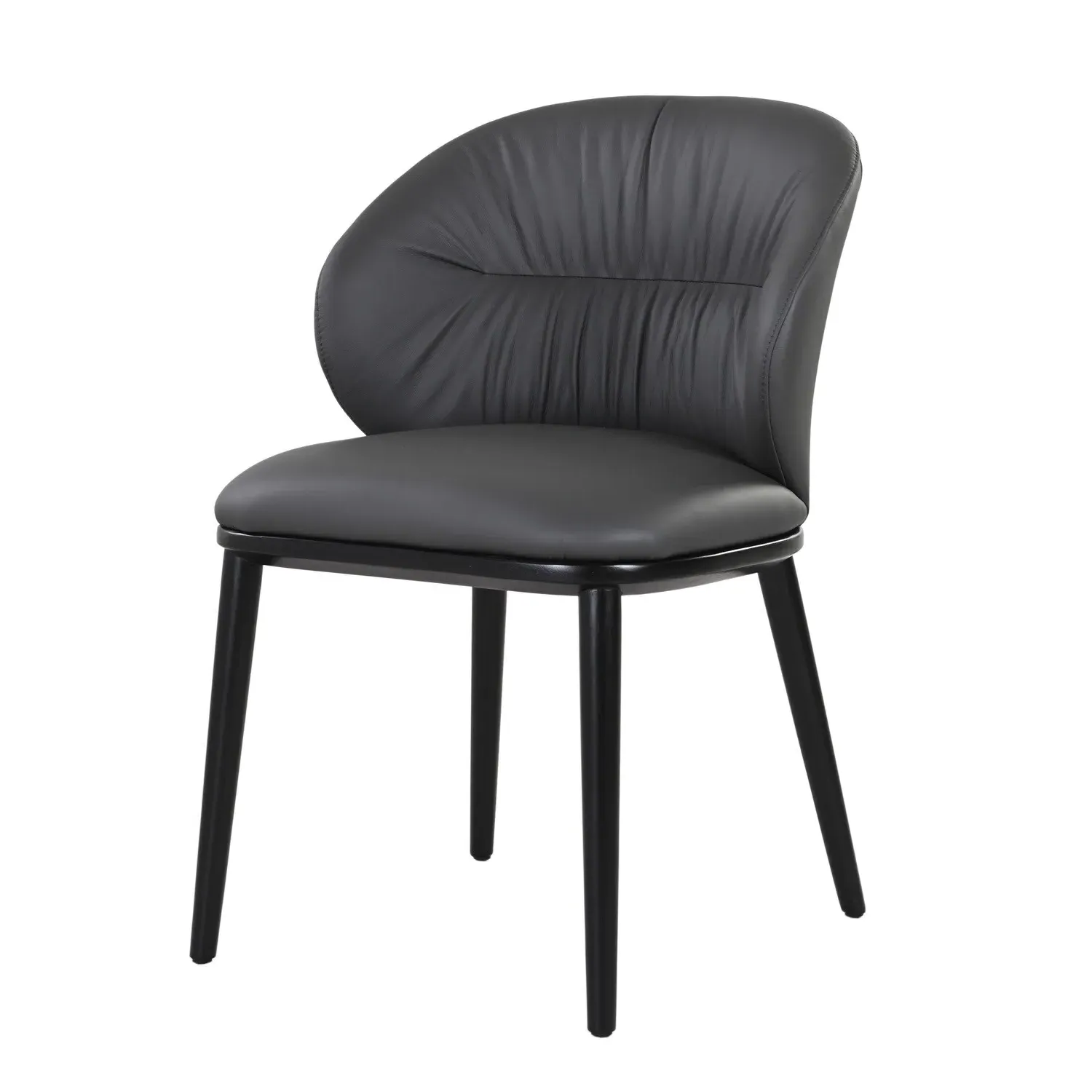 Dining Chair with Ruched Back - Grey, Leather