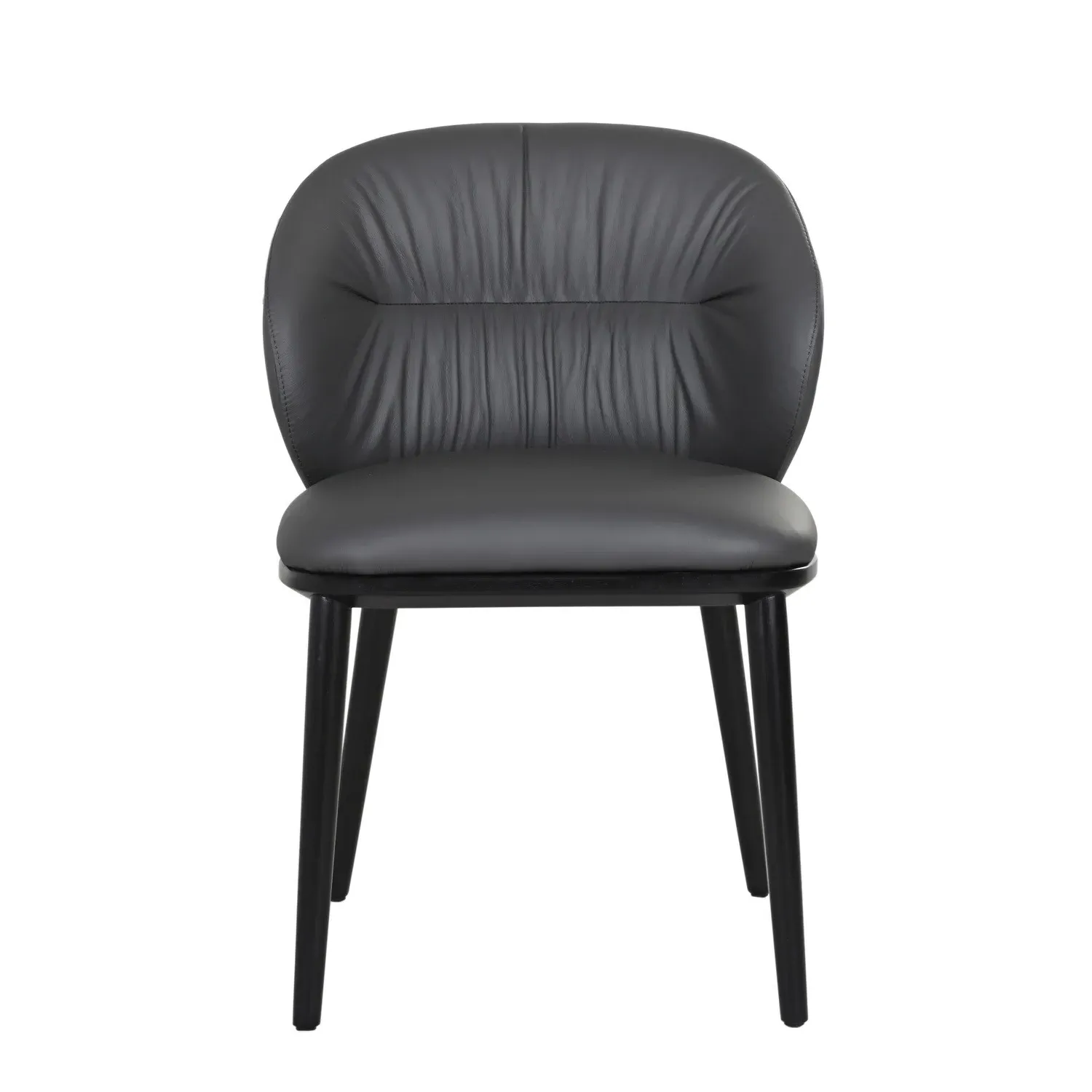 Dining Chair with Ruched Back - Grey, Leather