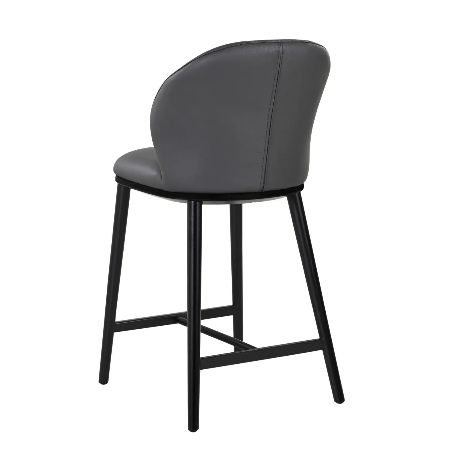 Kitchen Stool with Black Legs - Grey, Real Leather