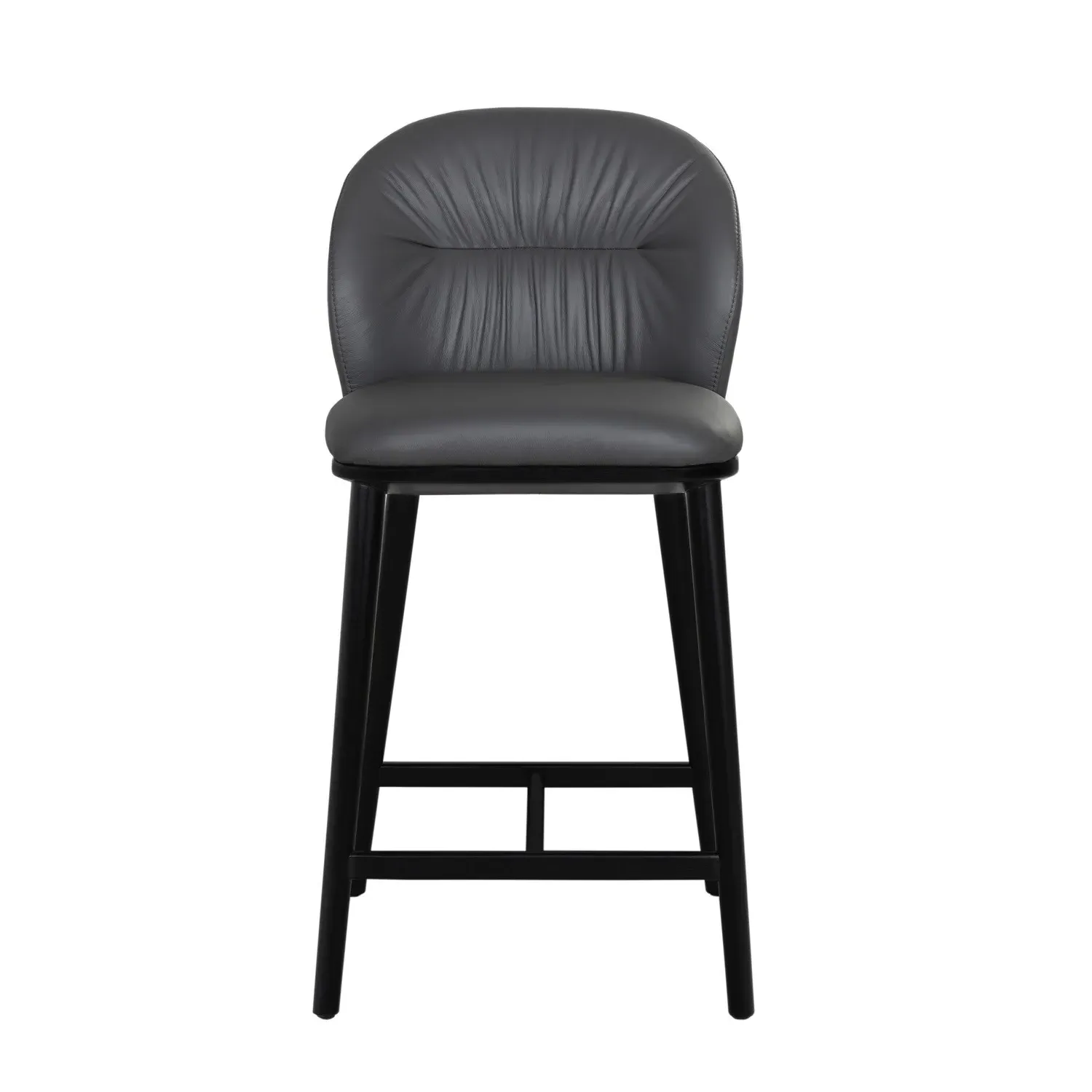 Kitchen Stool with Black Legs - Grey, Real Leather
