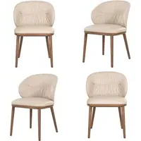 Set of 4 Dining Chairs with Ruched Back - Beige