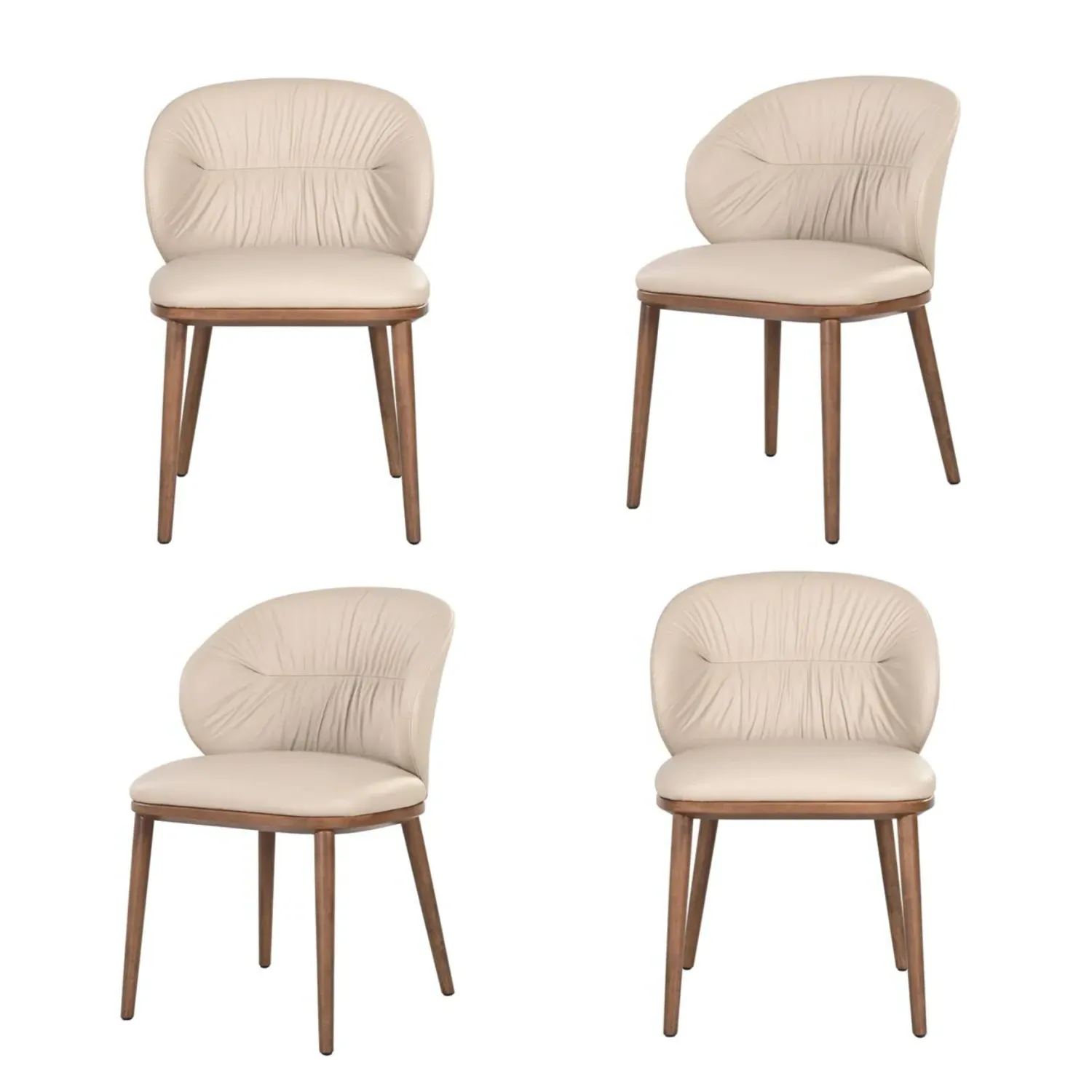 Set of 4 Dining Chairs with Ruched Back - Beige image