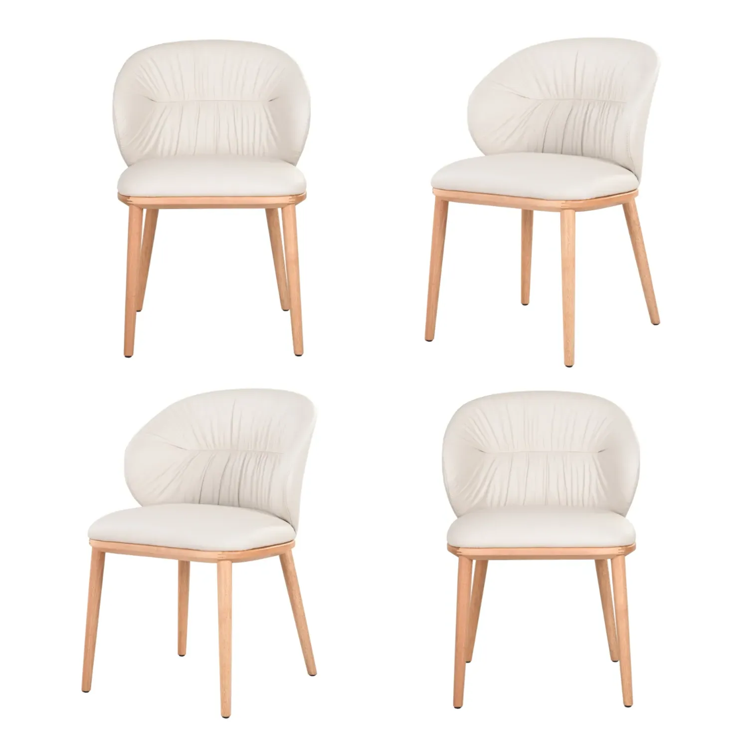 Set of 4 Dining Chairs with Ruched Back - Cream