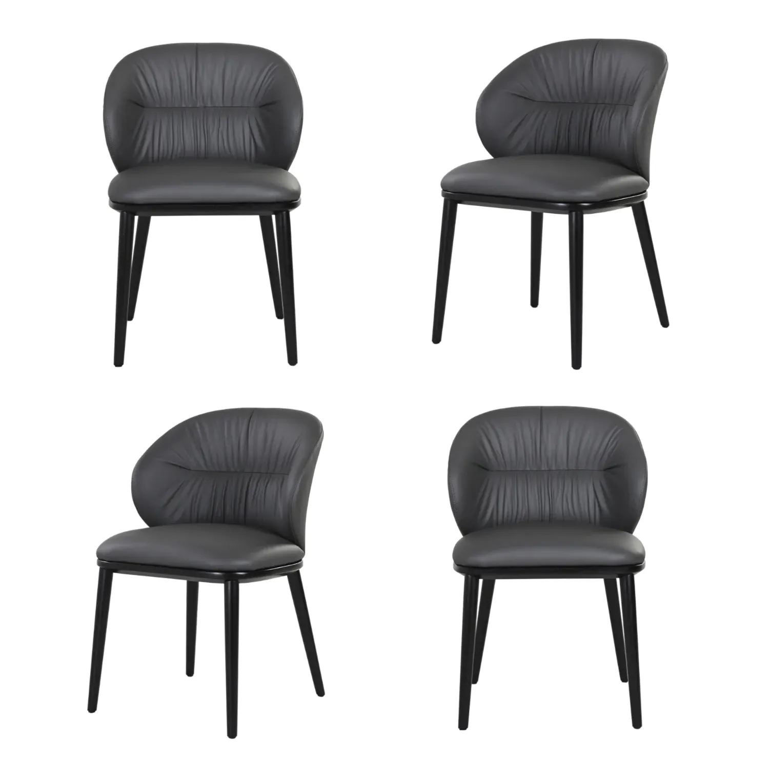 Set of 4 Dining Chairs with Ruched Back - Grey image