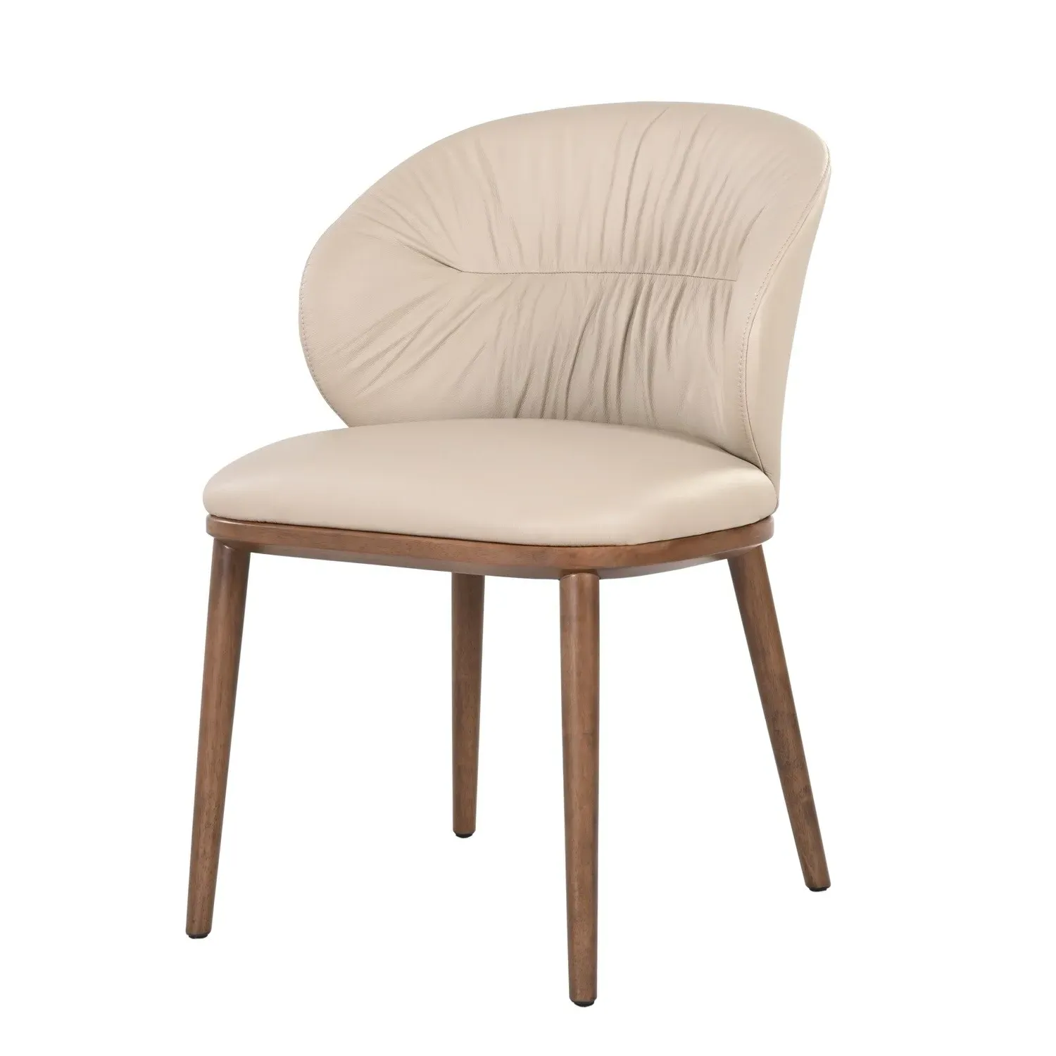 Set of 6 Dining Chairs with Ruched Back - Beige