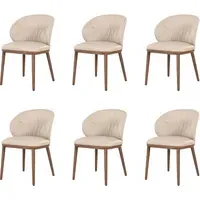 Set of 6 Dining Chairs with Ruched Back - Beige