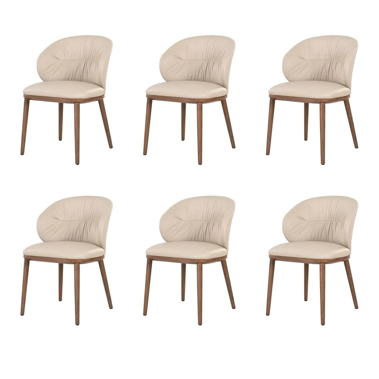 Set of 6 Dining Chairs with Ruched Back - Beige