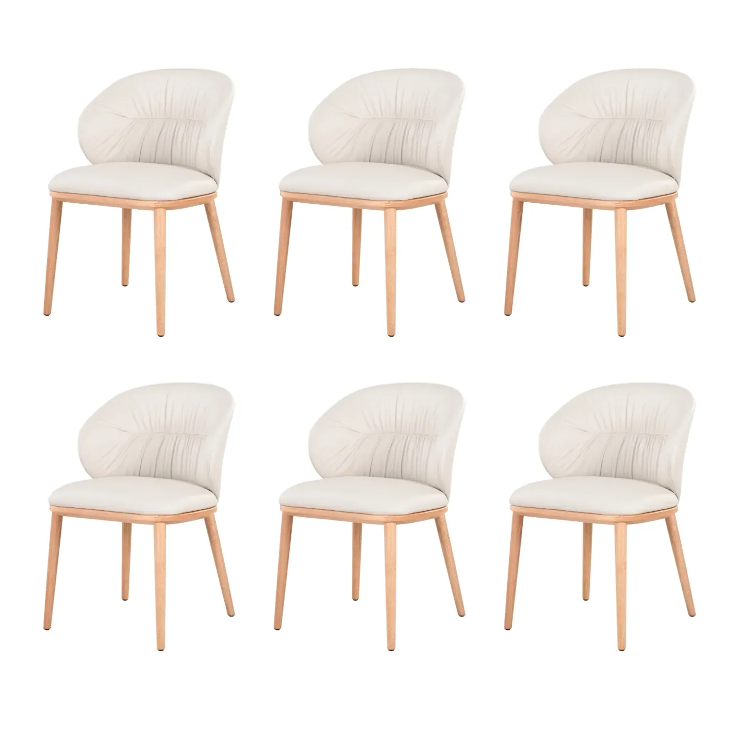Set of 6 Dining Chairs with Ruched Back - Cream