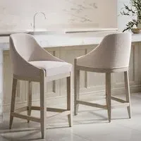 Set of 2 Counter Stools with Back - Beige, Fabric