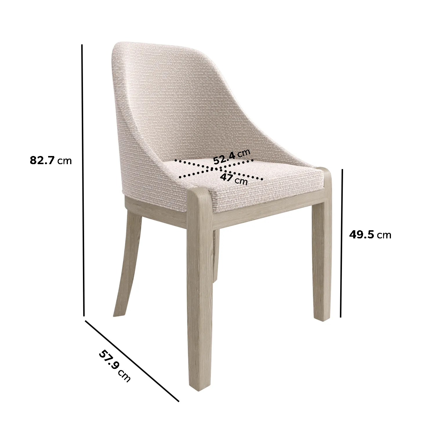 Set of 2 Curved Dining Chairs - Beige, Fabric