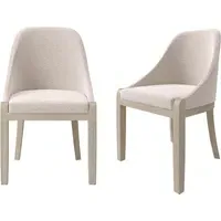 Set of 2 Curved Dining Chairs - Beige, Fabric