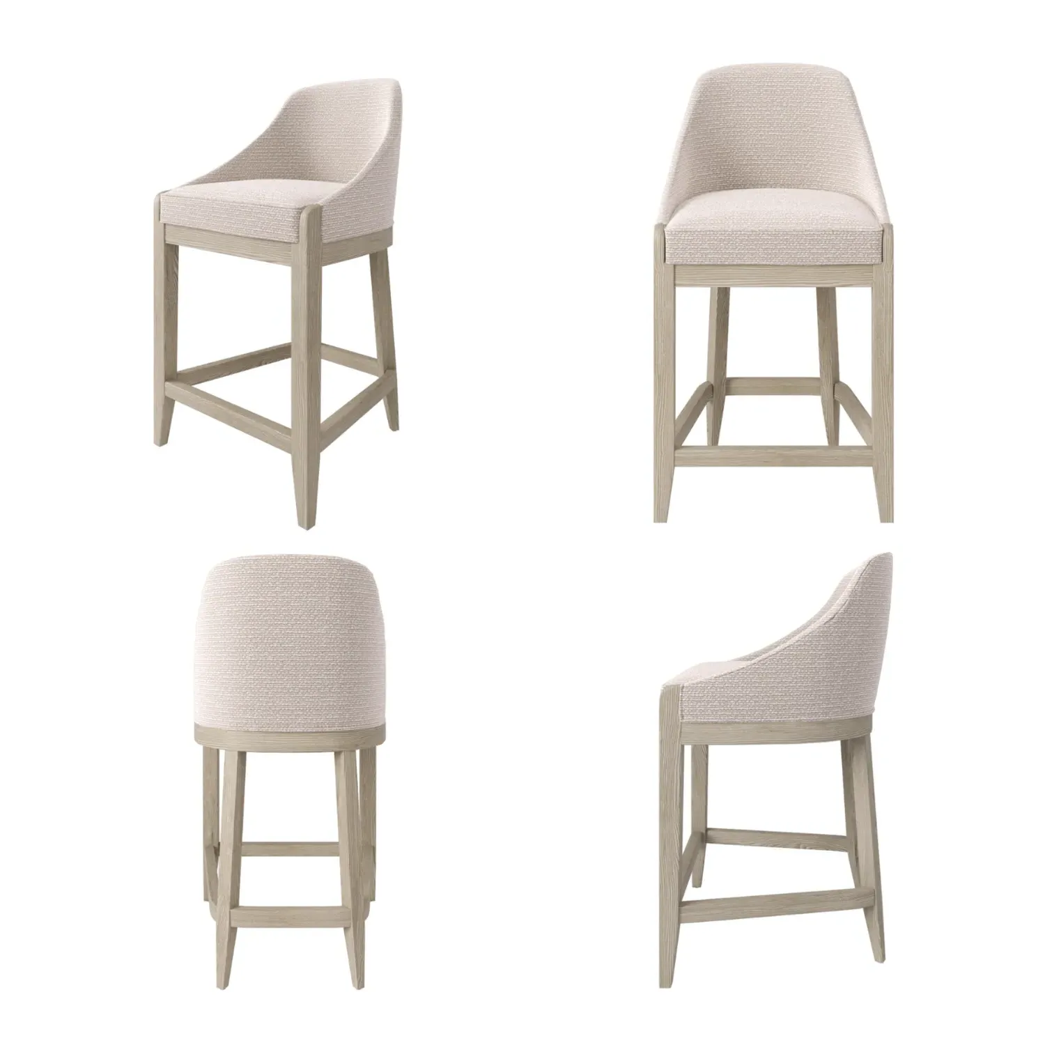 Set of 4 Counter Stools with Back - Beige, Fabric