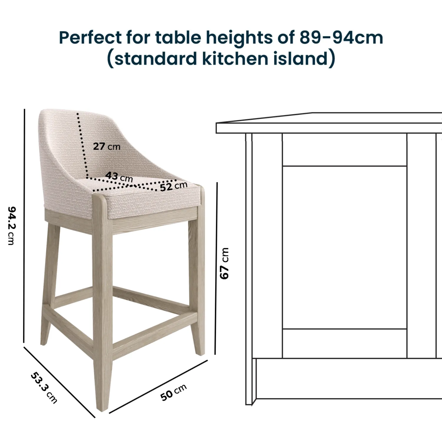 Set of 4 Counter Stools with Back - Beige, Fabric
