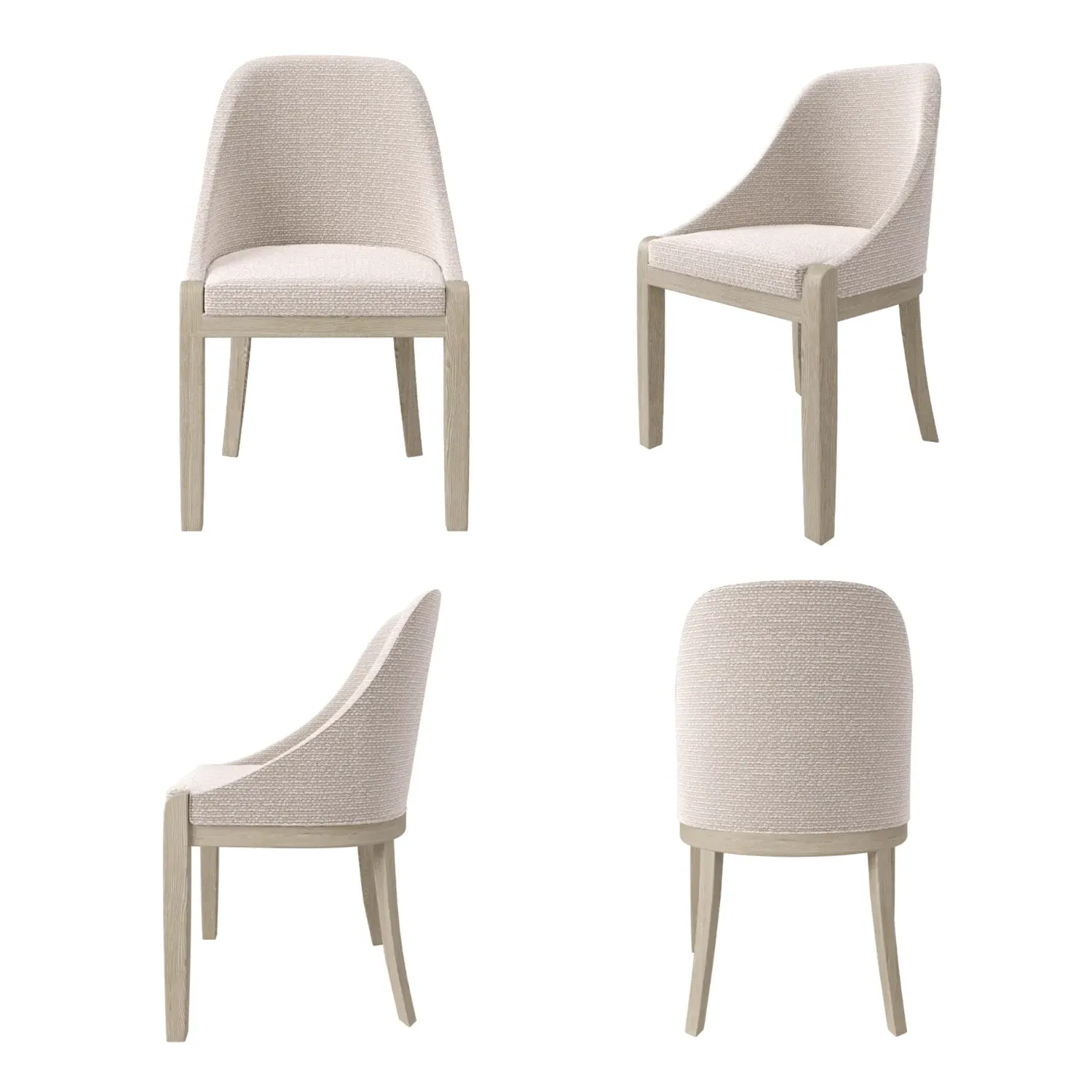 Set of 4 Curved Dining Chairs - Beige, Fabric