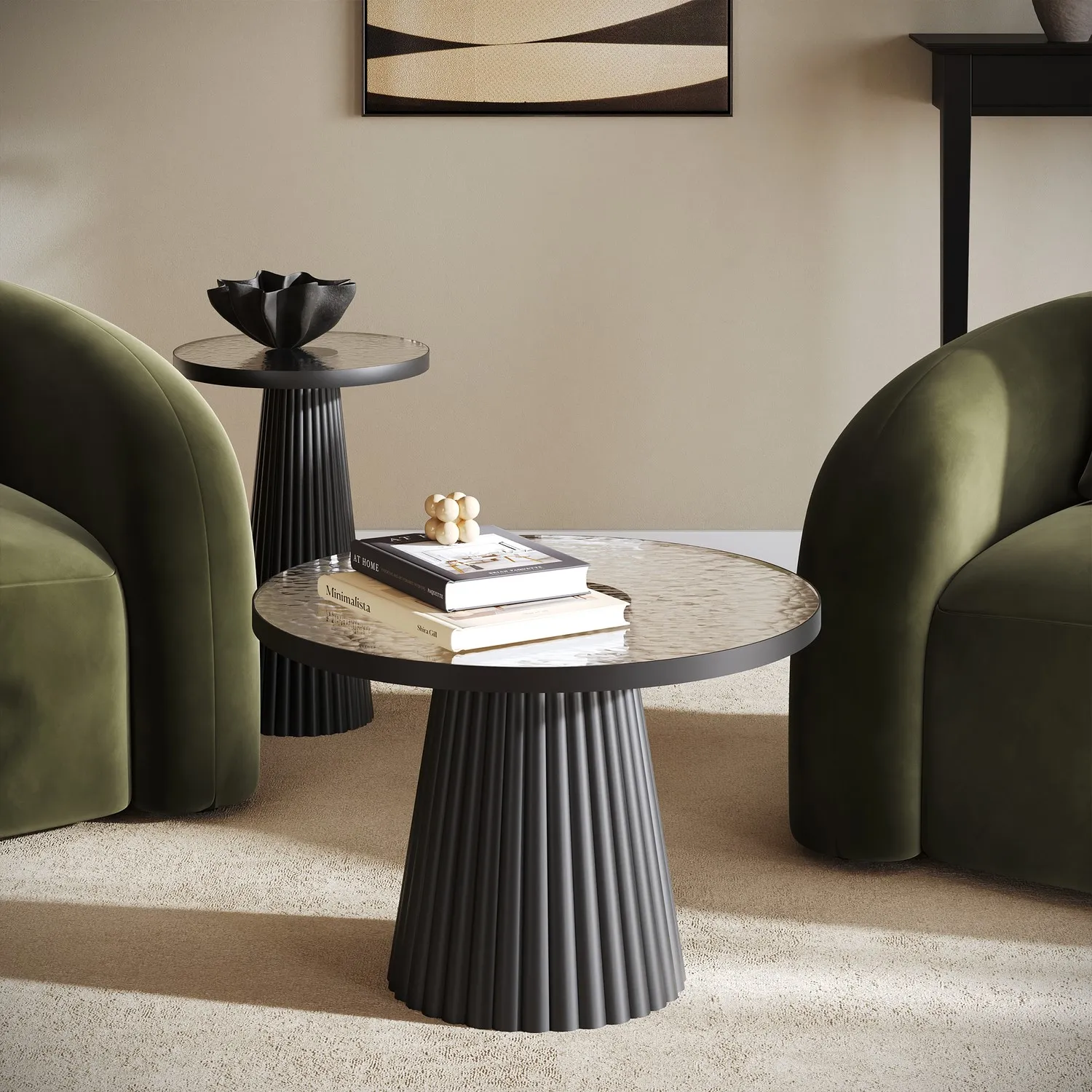 Round Nest of 2 Tables - Black, Cast Glass image
