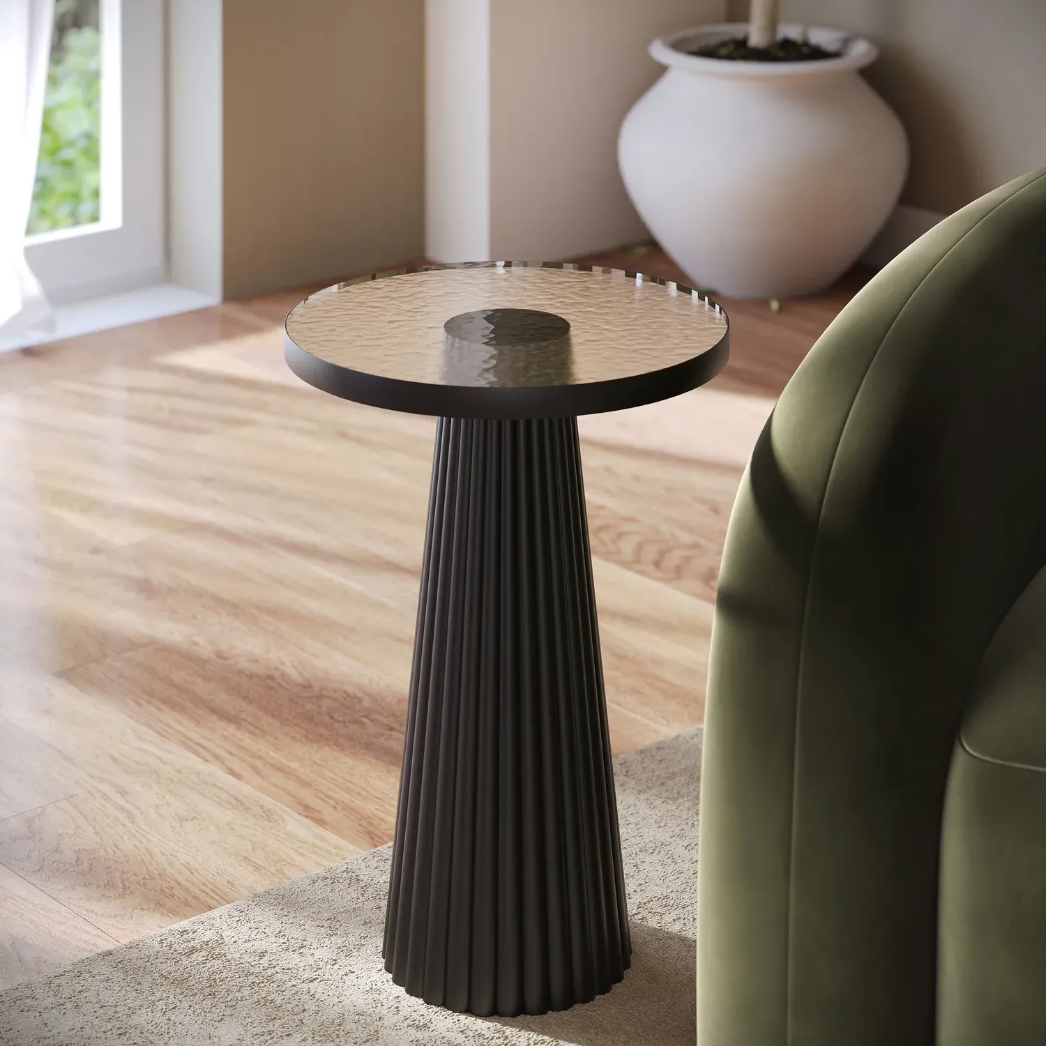 Round Side Table - Black, Cast Glass image