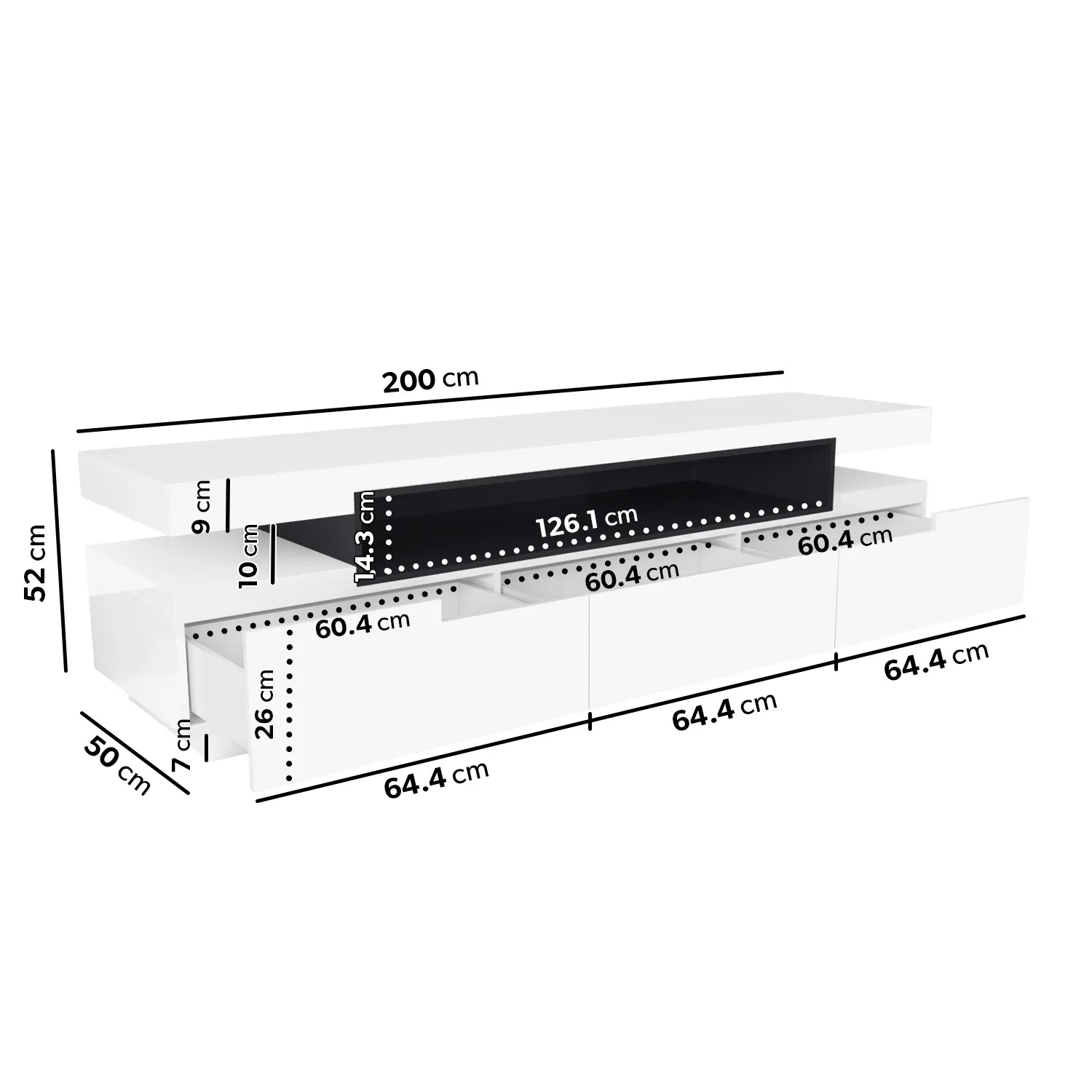 Large TV Stand with Storage - White, High Gloss