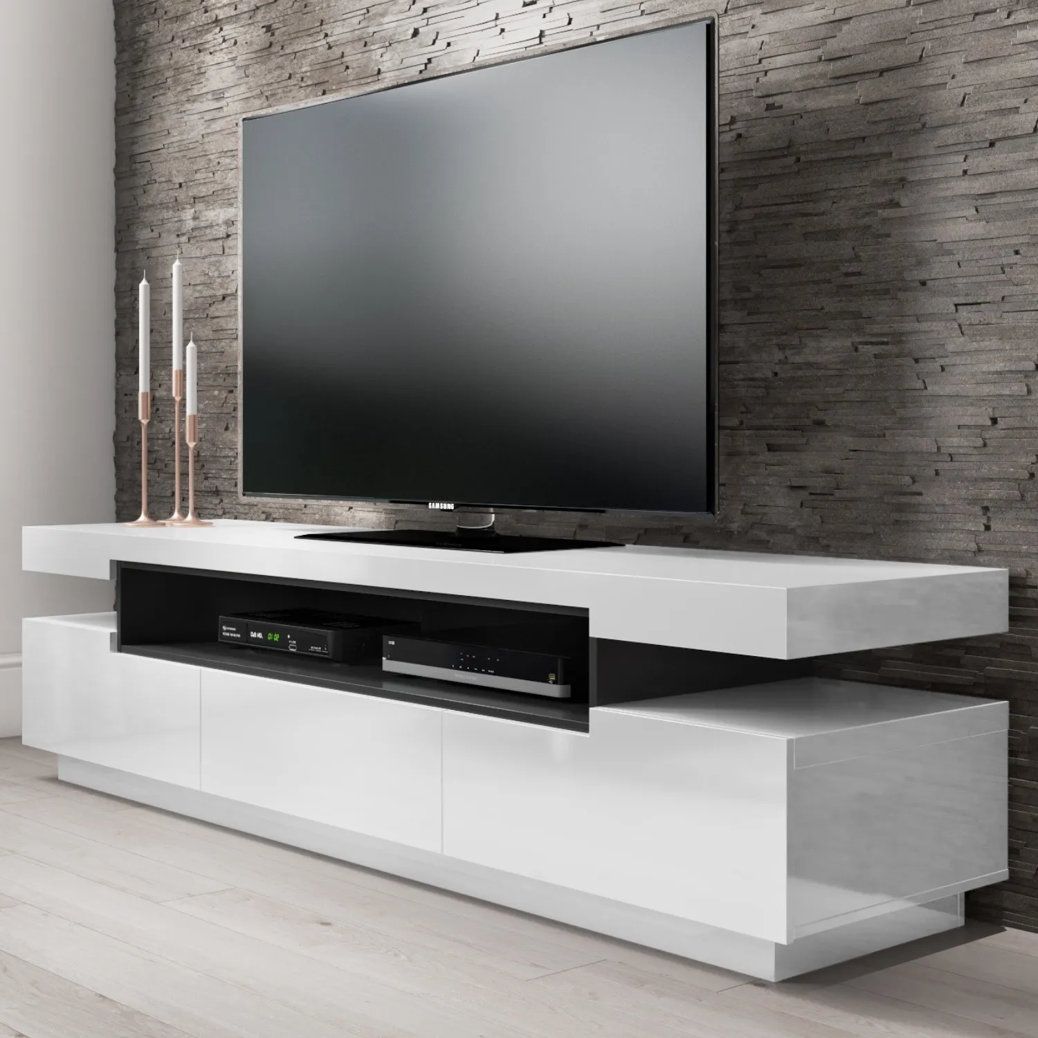 Large TV Stand with Storage - White, High Gloss image