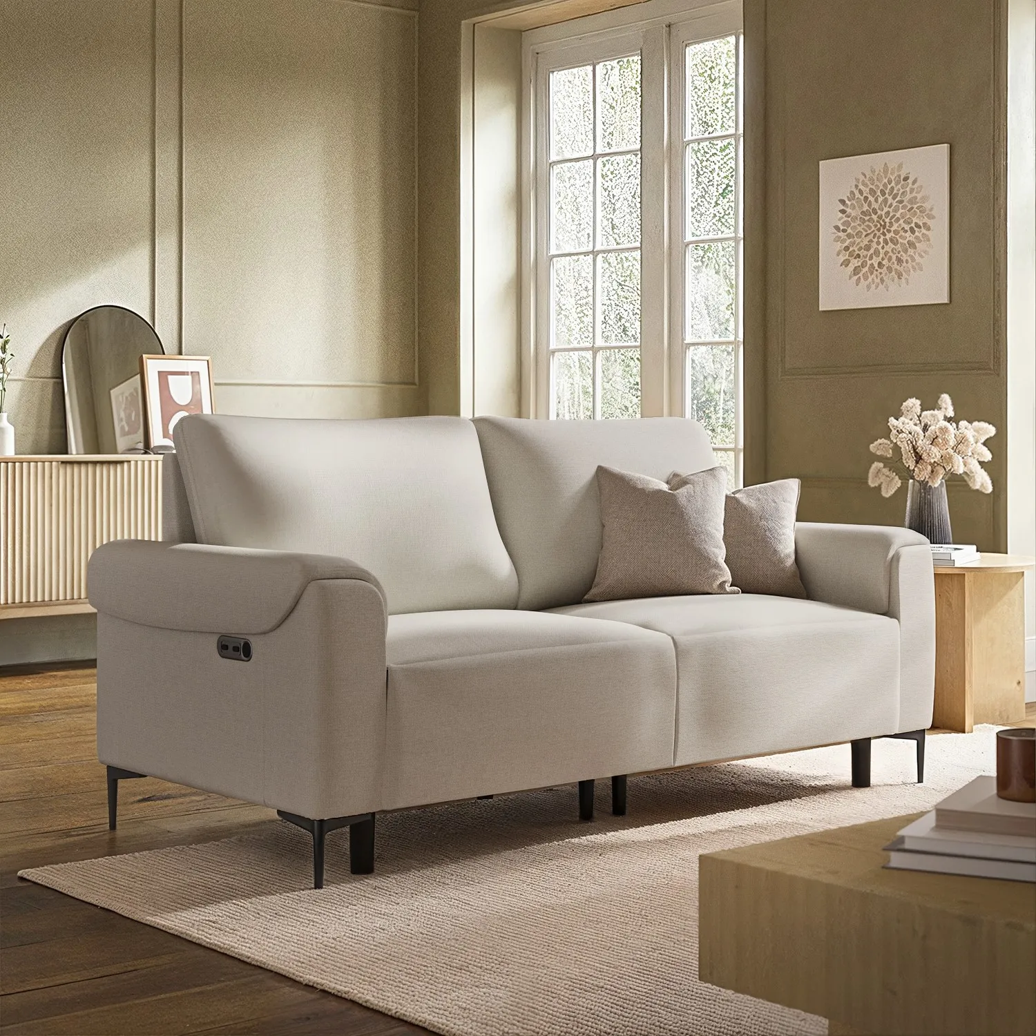 3-Seater Electric Recliner Sofa - Beige, Fabric