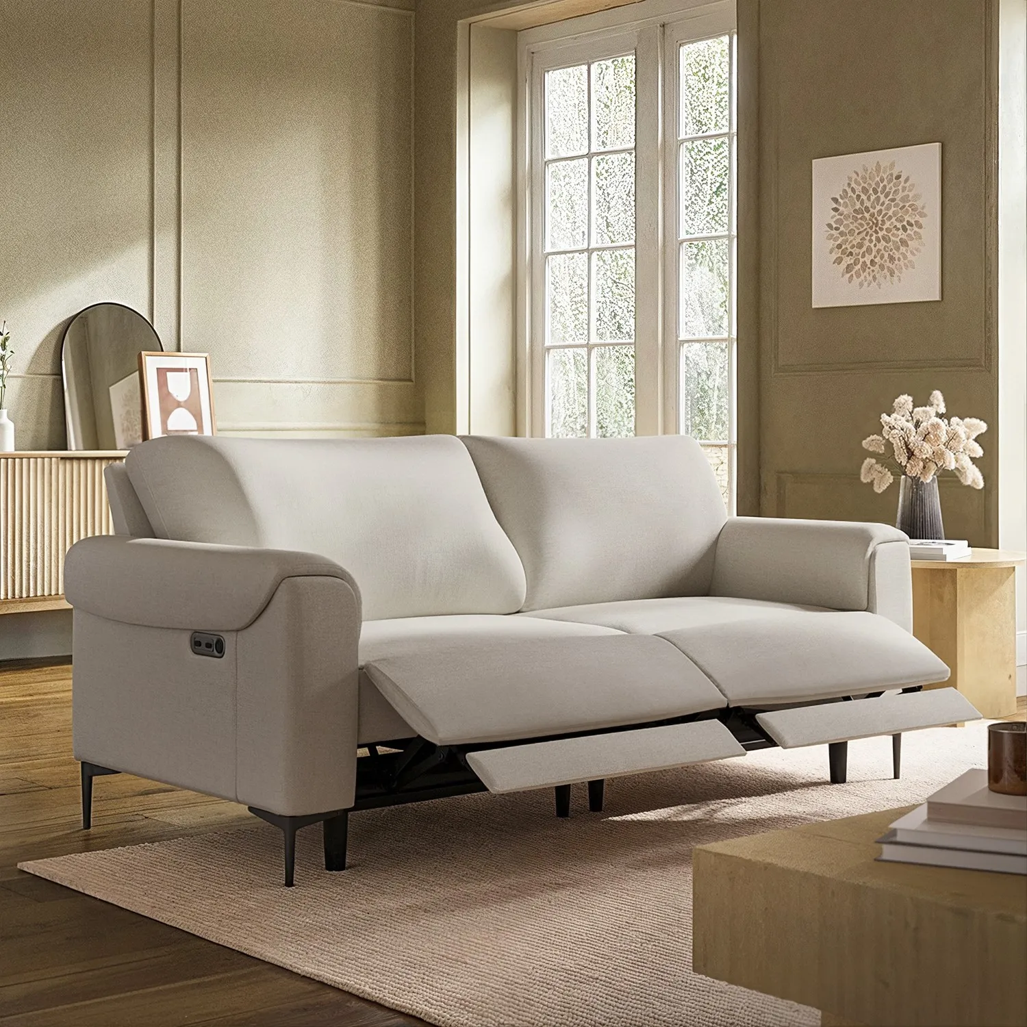 3-Seater Electric Recliner Sofa - Beige, Fabric image