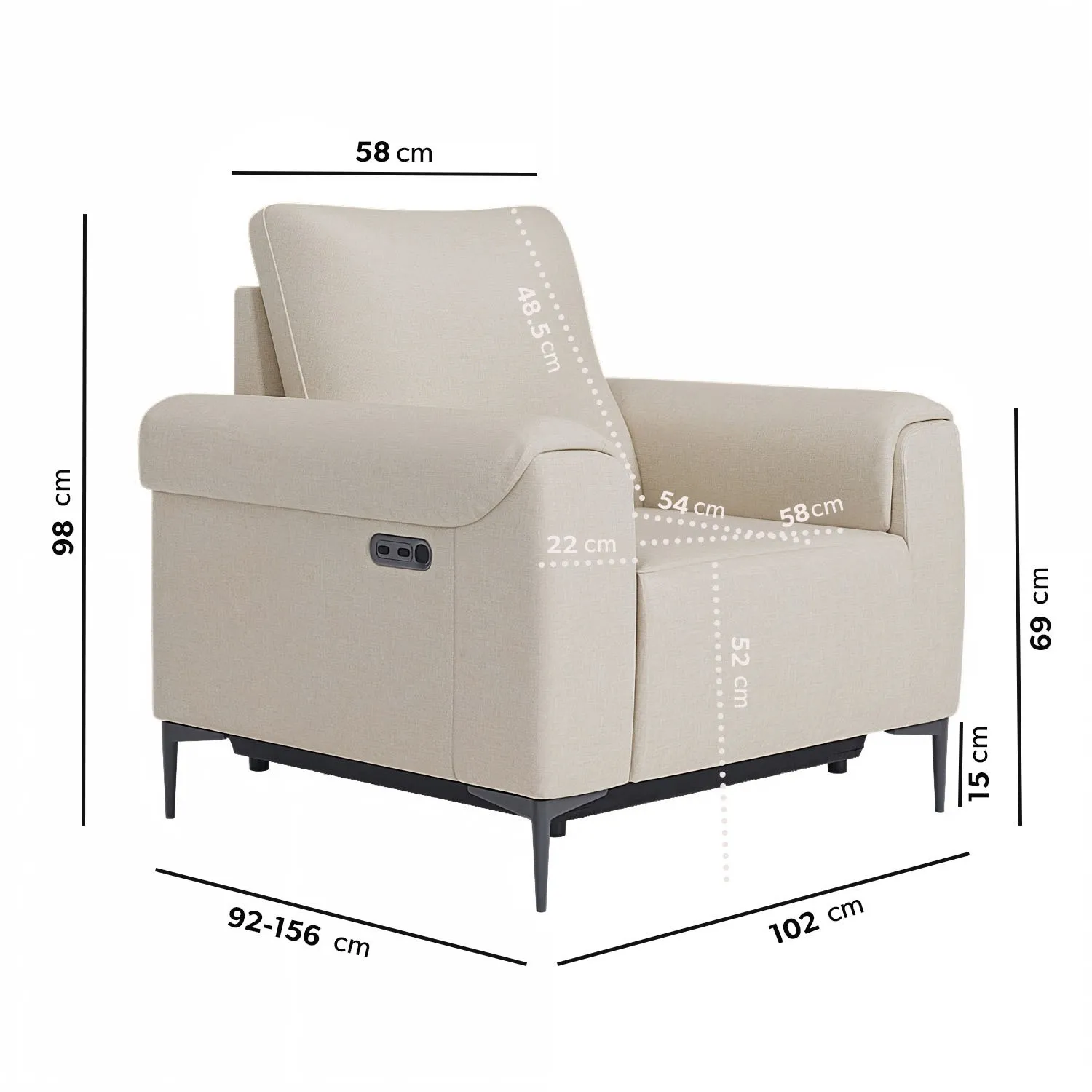Electric Recliner Armchair with USB Ports - Beige