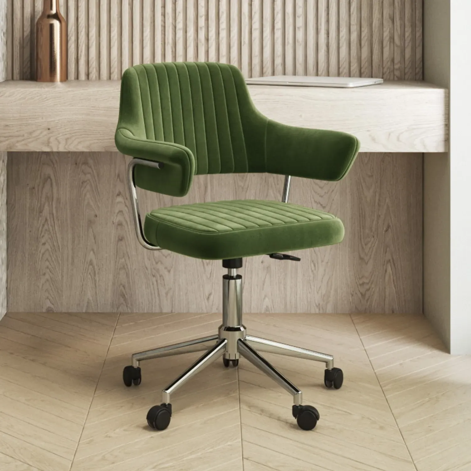 Swivel Office Chair with Arms - Green, Velvet image