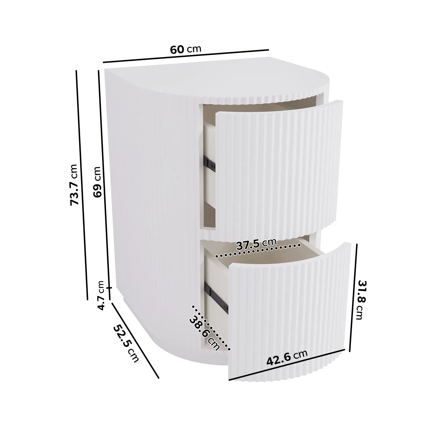 2-Drawer Filing Cabinet Ribbed - White, MDF