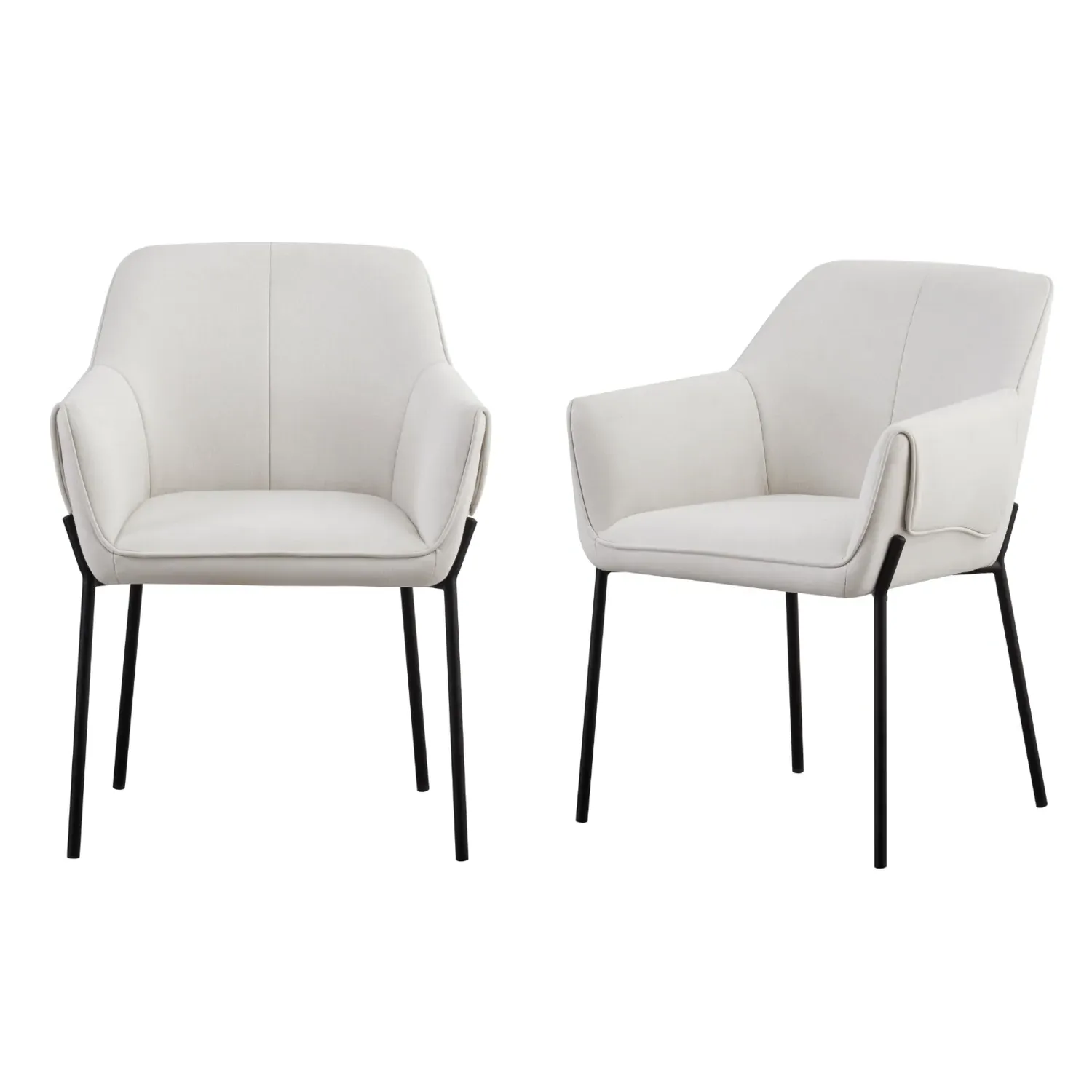 Set of 2 Dining Chairs with Arms - Cream, Fabric