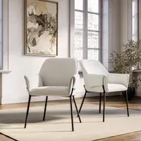Set of 2 Dining Chairs with Arms - Cream, Fabric