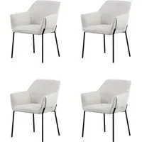 Set of 4 Dining Chairs with Arms - Cream, Fabric