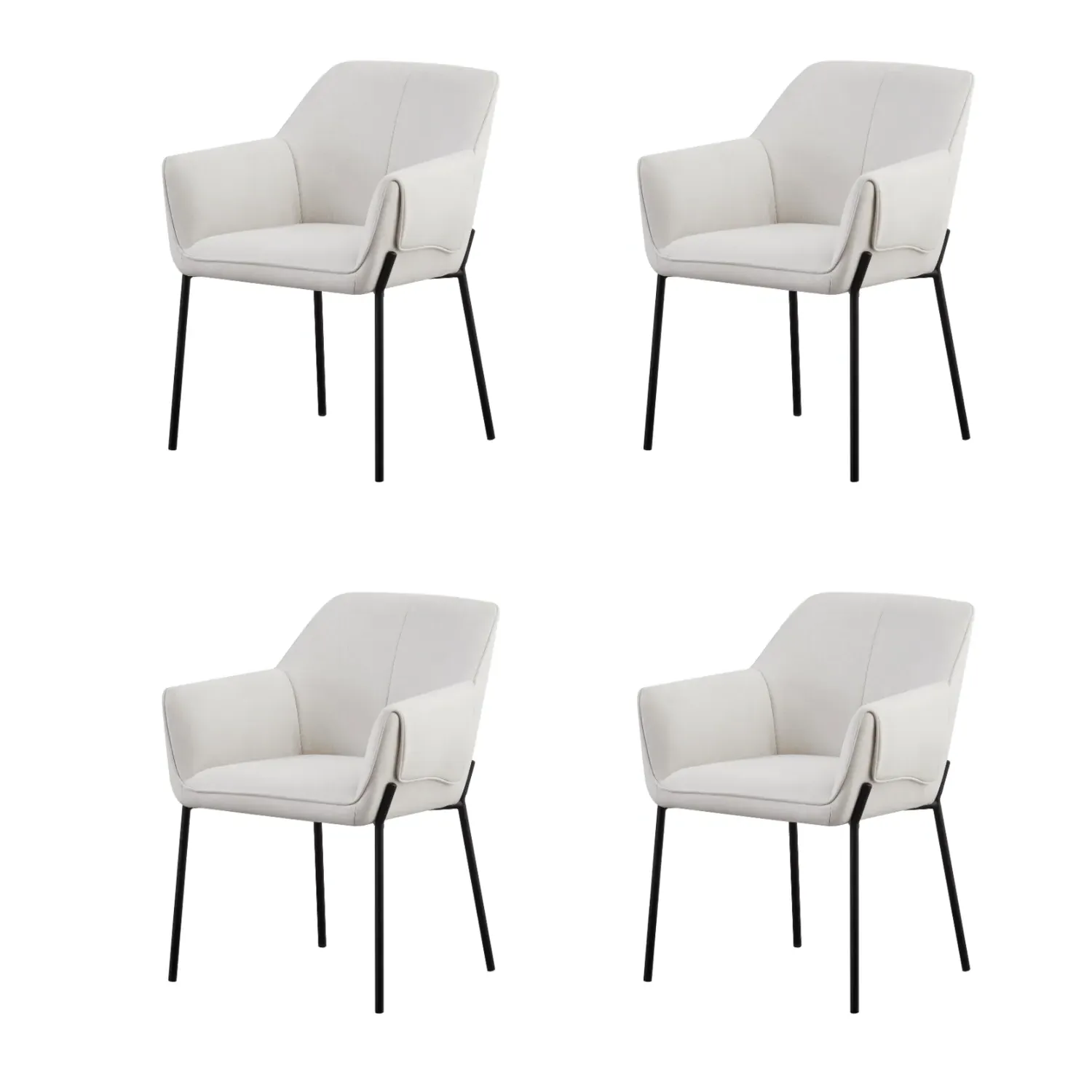 Set of 4 Dining Chairs with Arms - Cream, Fabric image