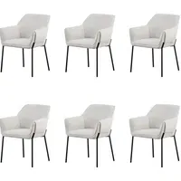 Set of 6 Dining Chairs with Arms - Cream, Fabric