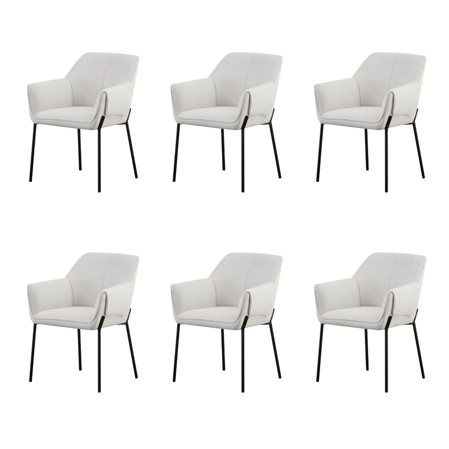 Set of 6 Dining Chairs with Arms - Cream, Fabric