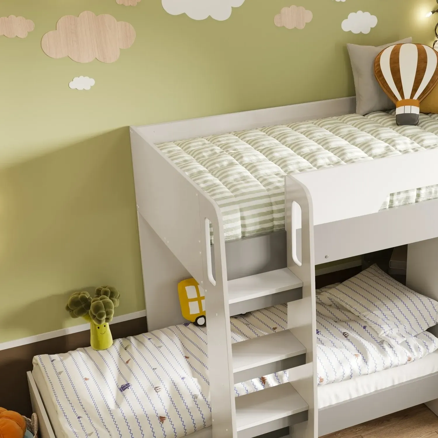 Bunk Bed with Wardrobe Storage - White, Grey