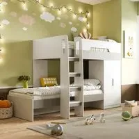 Bunk Bed with Wardrobe Storage - White, Grey