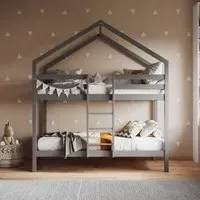 House Bunk Bed with Peaked Roof - Grey, Pine