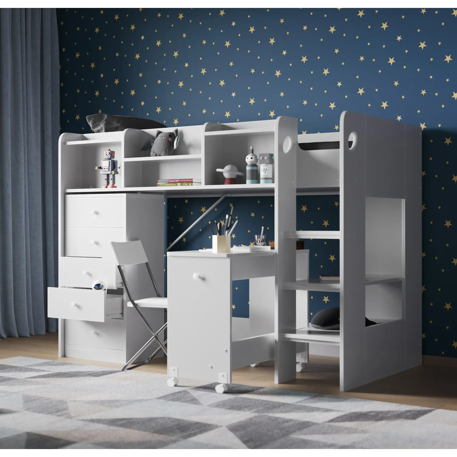 Junior High Sleeper with Desk - White