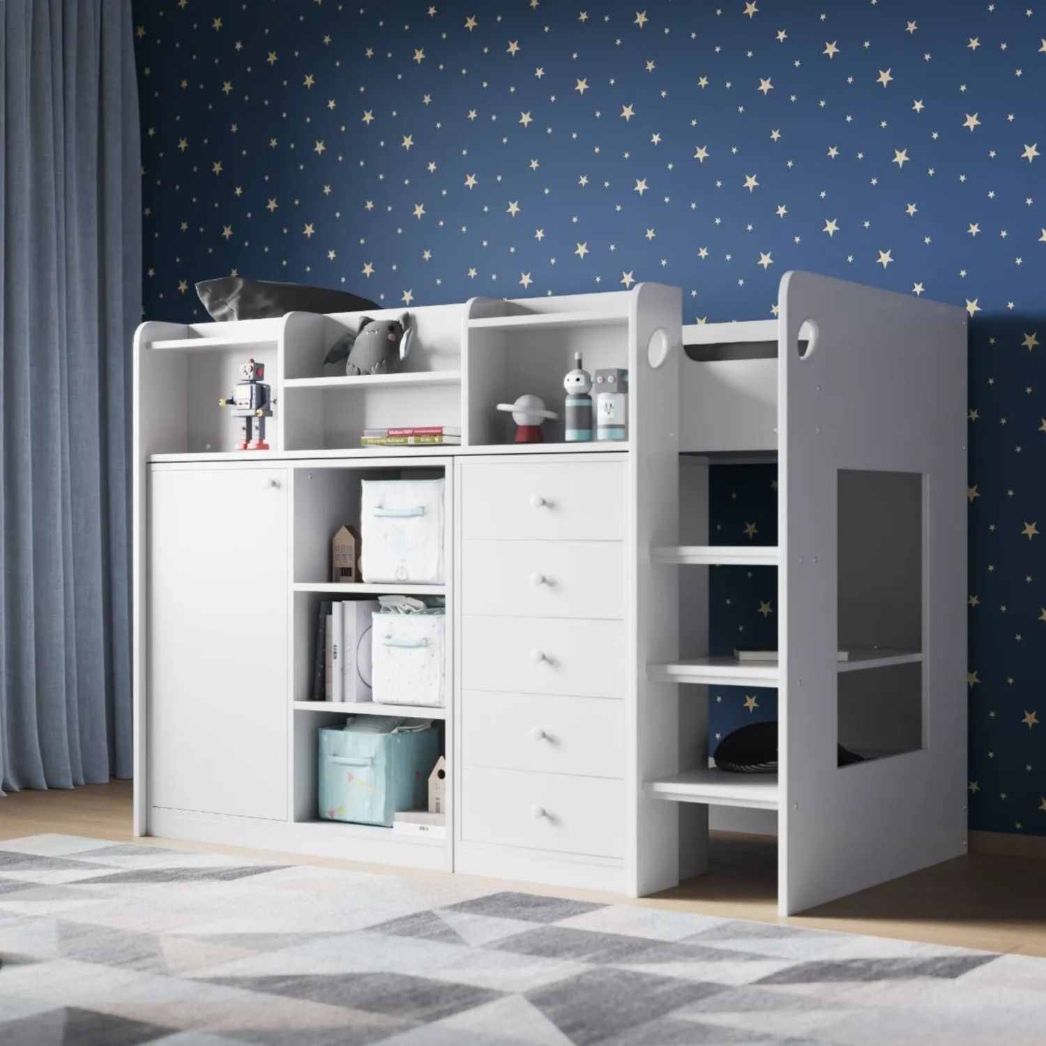 Junior High Sleeper with Wardrobe - White