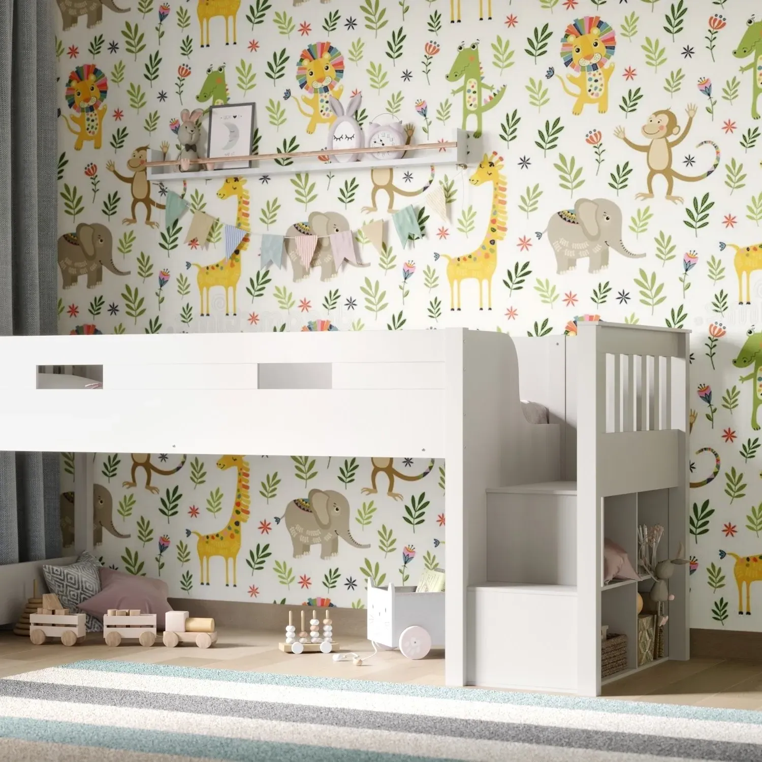 Mid Sleeper Cabin Bed with Storage - White