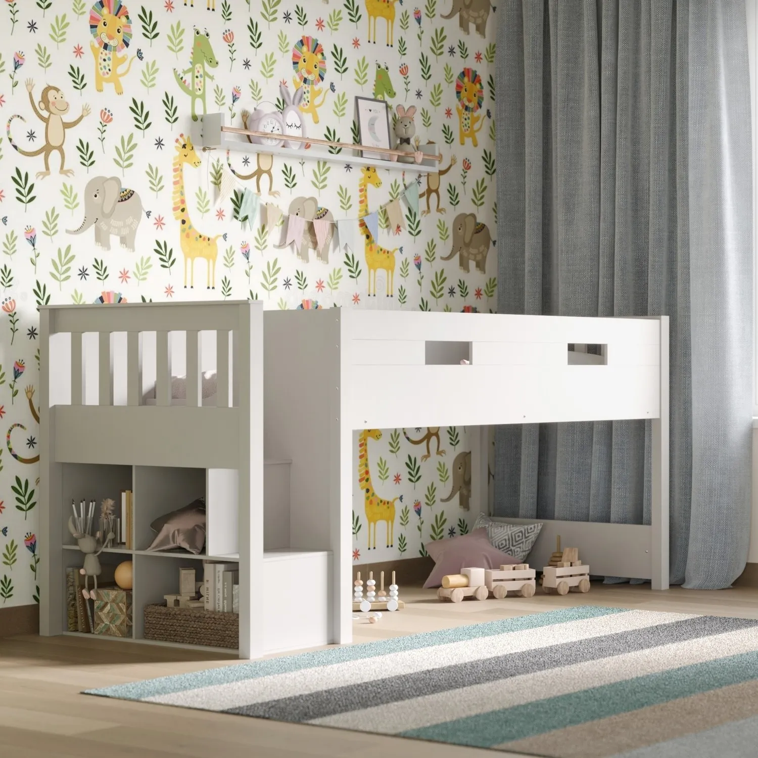 Mid Sleeper Cabin Bed with Storage - White image