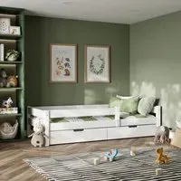Single Bed with Storage Drawers - White, Pine