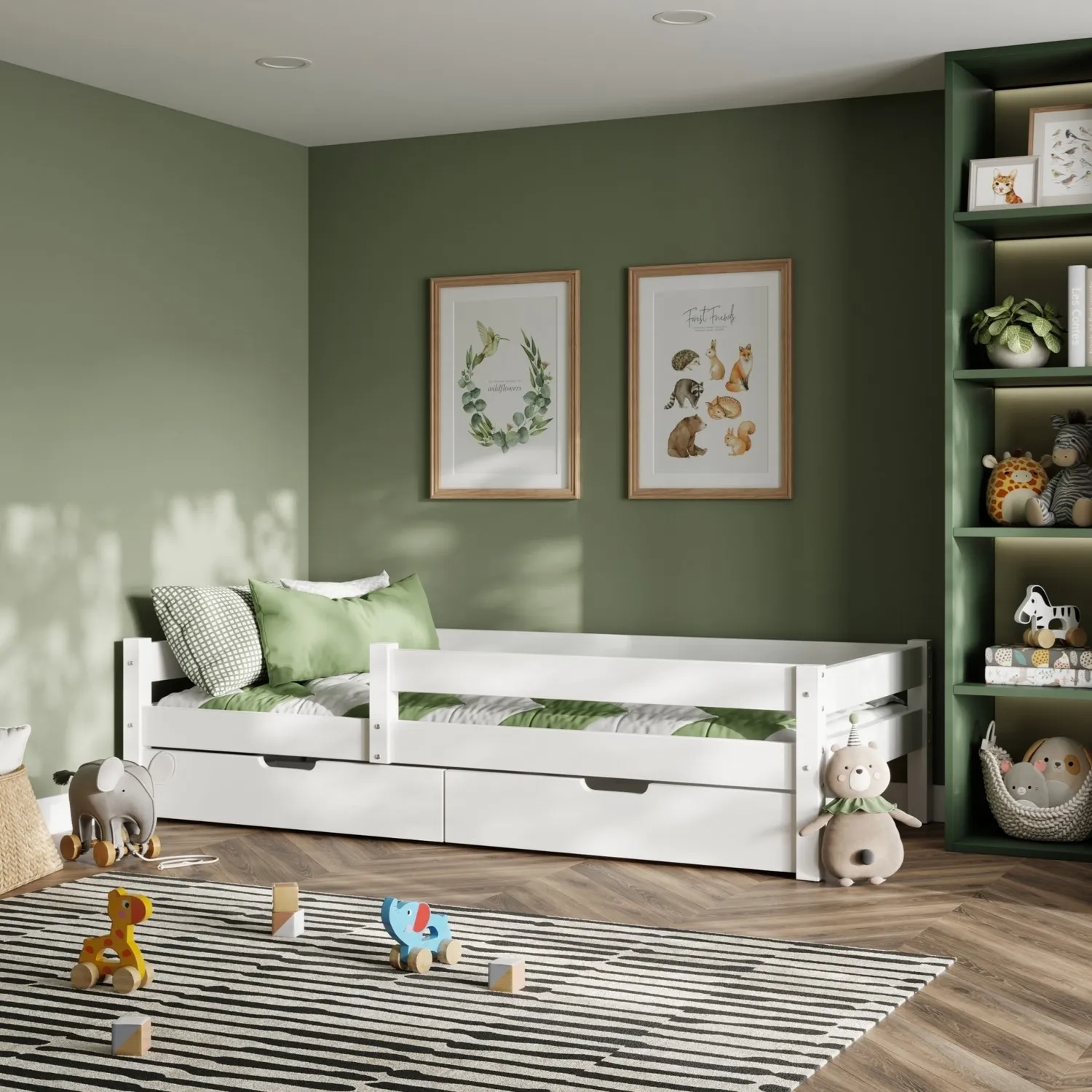 Single Bed with Storage Drawers - White, Pine image