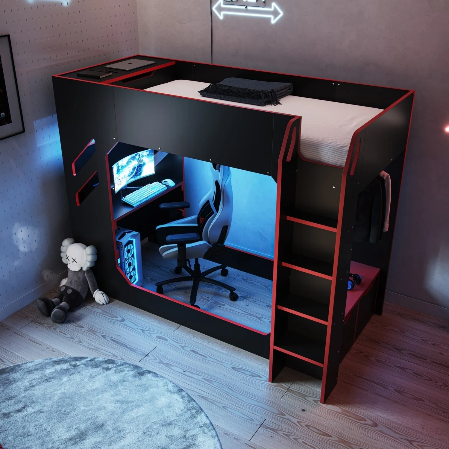 Single High Sleeper Bed with Desk - Black