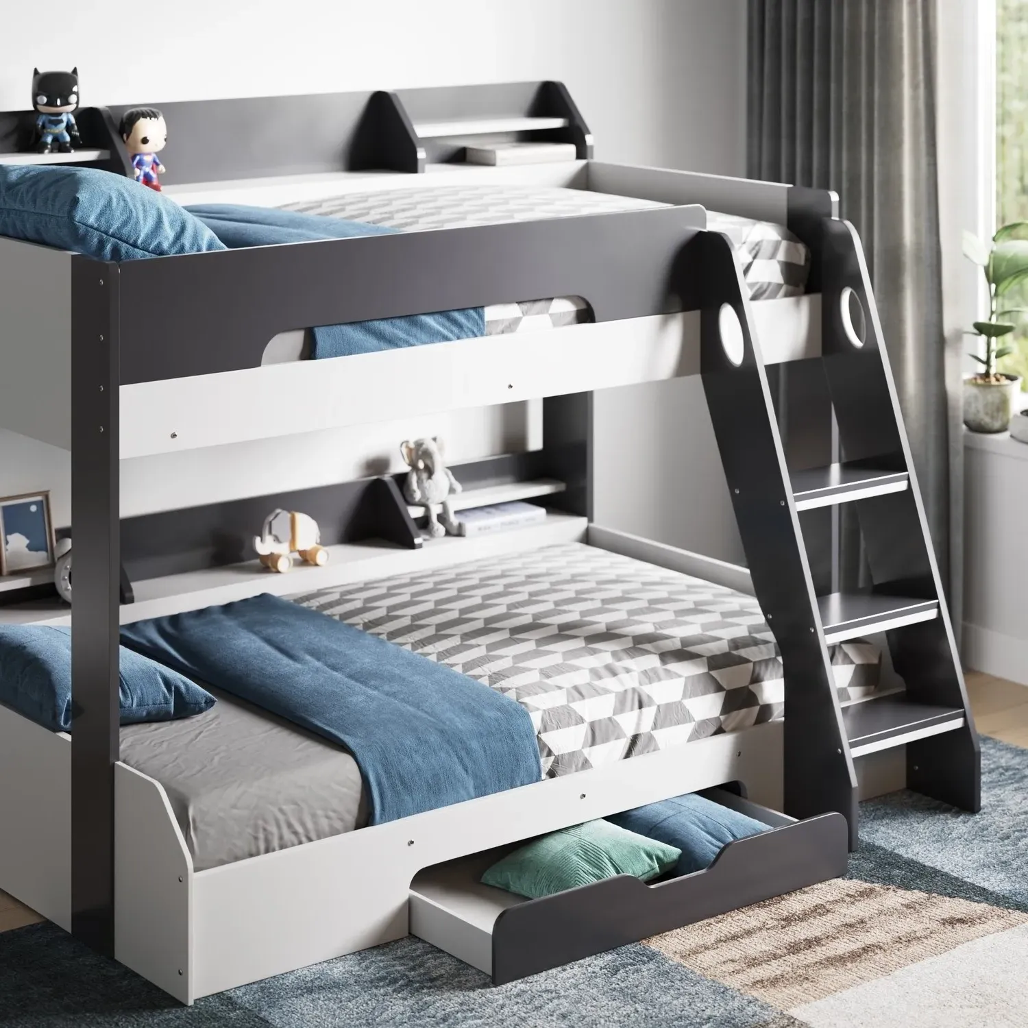 Triple Sleeper Bunk Bed with Storage - Grey, Wood