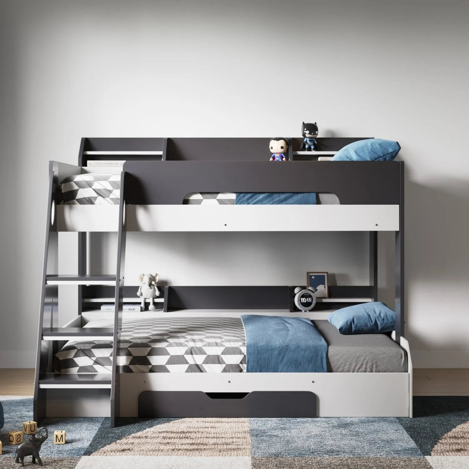 Triple Sleeper Bunk Bed with Storage - Grey, Wood