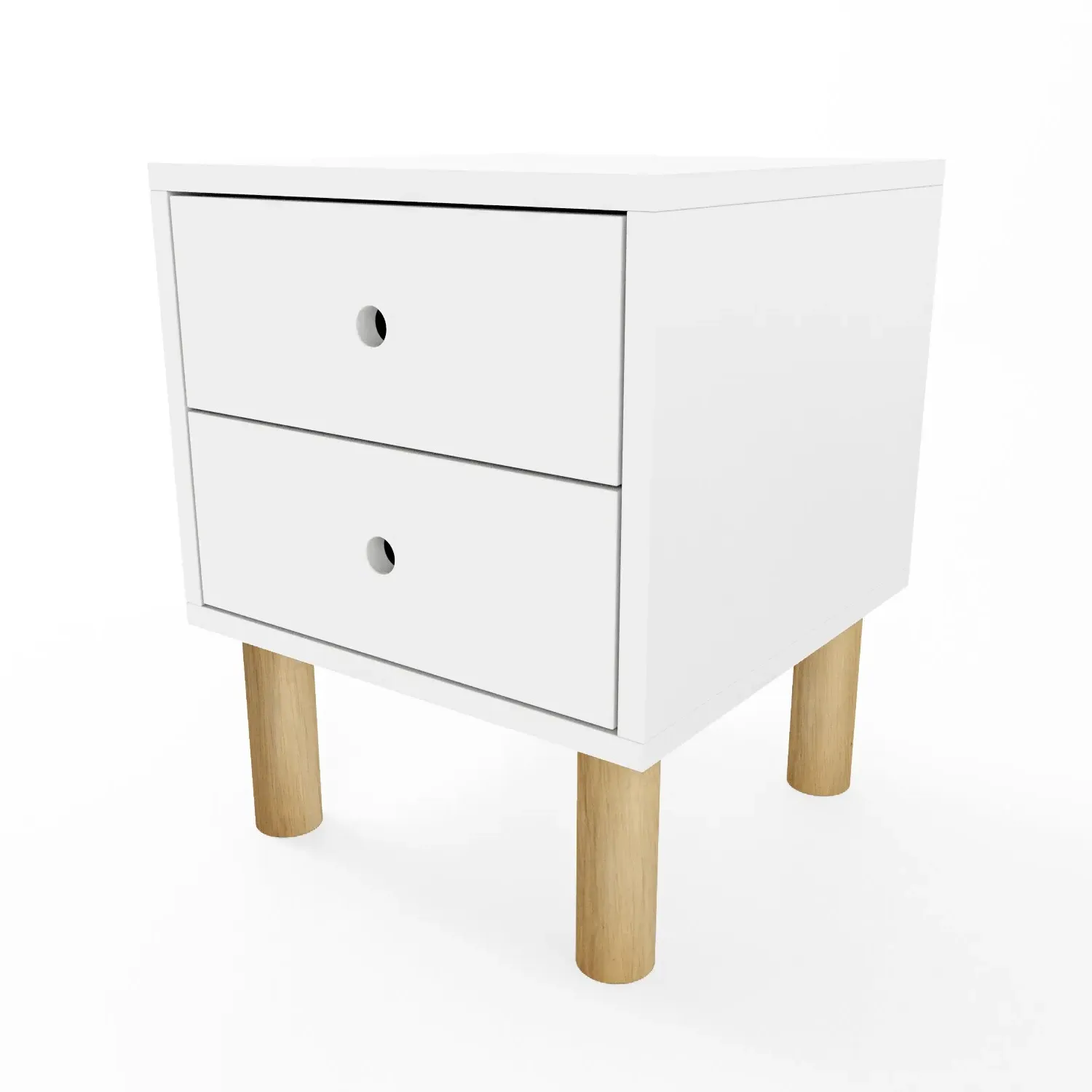 2 Drawer Bedside Table with Wooden Legs - White